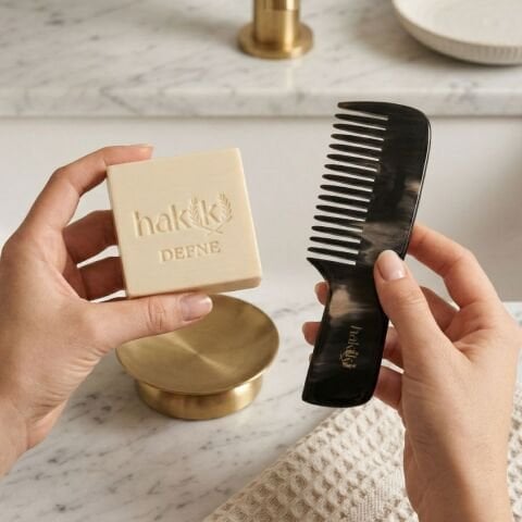 Saplı Kemik Tarak & Defne Sabunu Seti | Defne ve Yemeklik Zeytinyağı ile Doğal Saç ve Cilt Bakımı