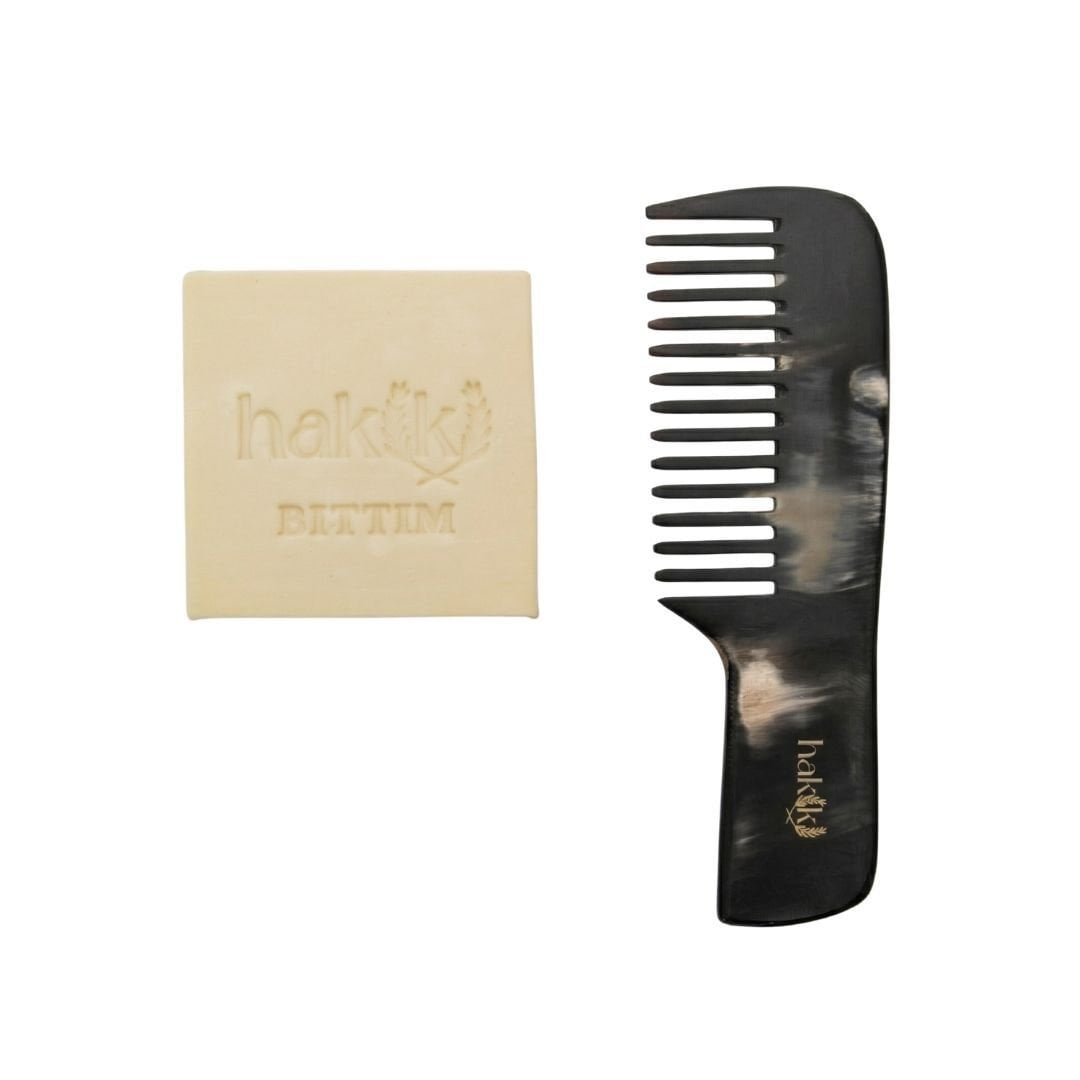 Saplı Kemik Tarak & Bıttım Sabunu Seti | Bıttım ve Yemeklik Zeytinyağı ile Doğal Saç ve Cilt Bakımı