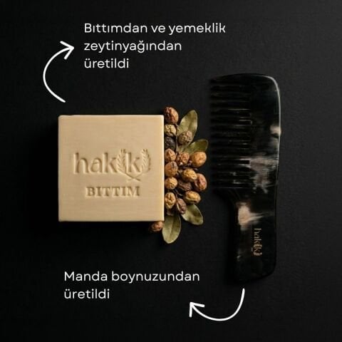 Saplı Kemik Tarak & Bıttım Sabunu Seti | Bıttım ve Yemeklik Zeytinyağı ile Doğal Saç ve Cilt Bakımı
