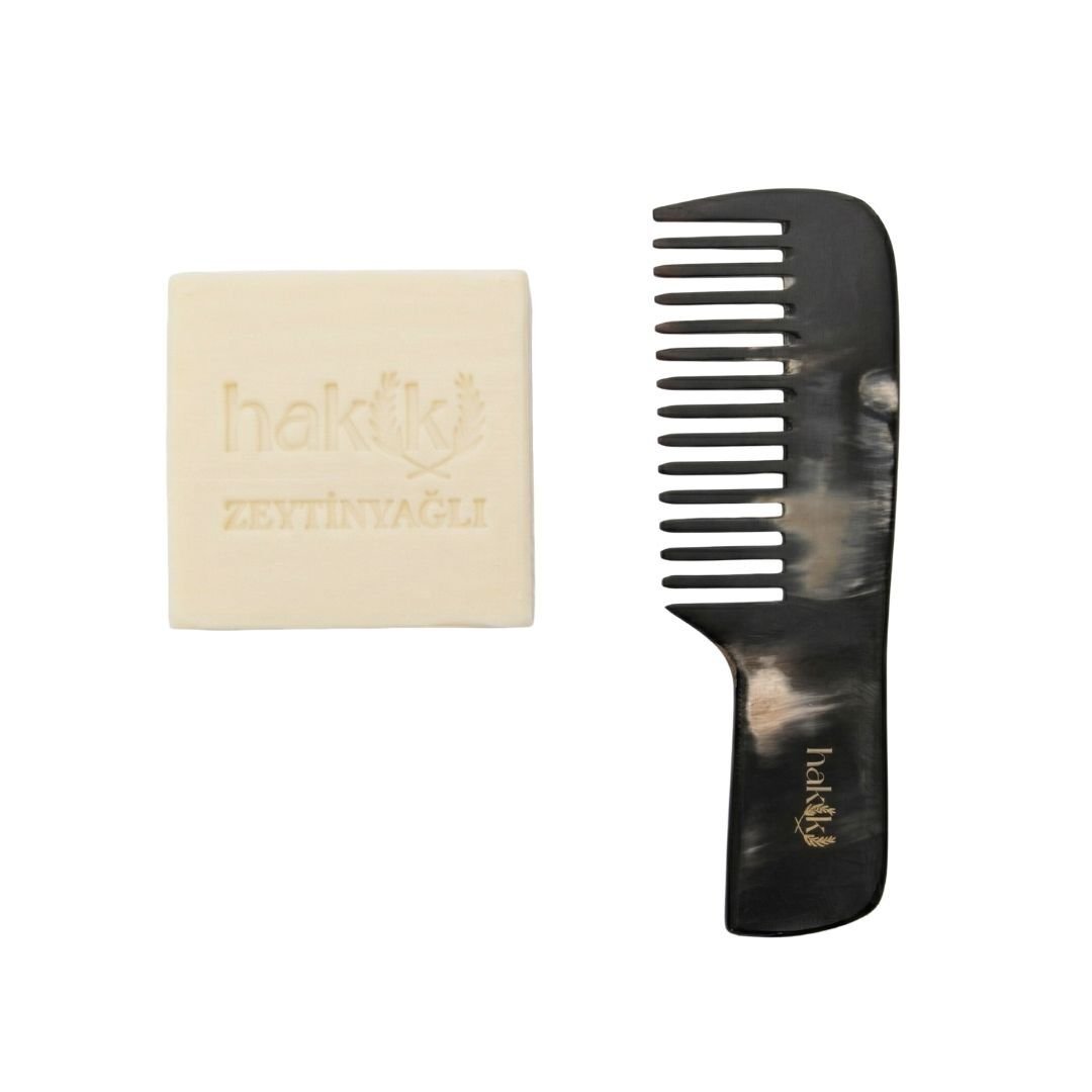 Saplı Kemik Tarak & Zeytinyağı Sabunu Seti | %100 Yemeklik Zeytinyağı ile Doğal Saç ve Cilt Bakımı