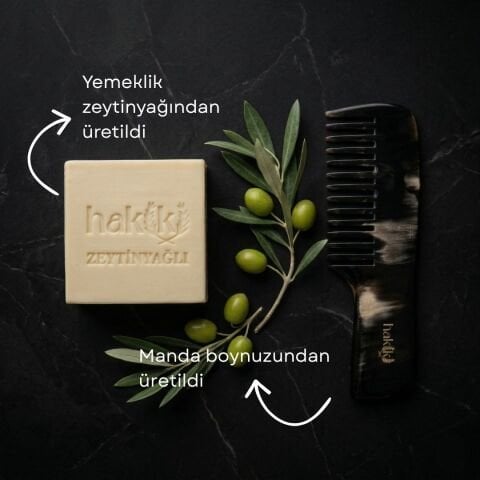 Saplı Kemik Tarak & Zeytinyağı Sabunu Seti | %100 Yemeklik Zeytinyağı ile Doğal Saç ve Cilt Bakımı