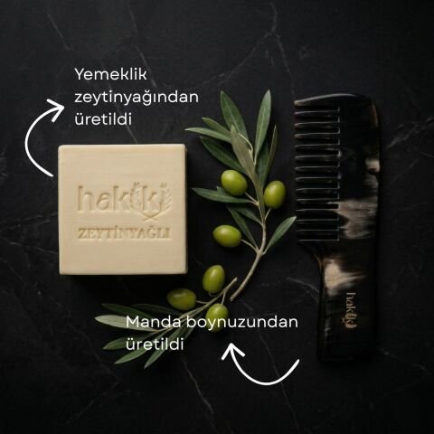 Saplı Kemik Tarak & Zeytinyağı Sabunu Seti | %100 Yemeklik Zeytinyağı ile Doğal Saç ve Cilt Bakımı