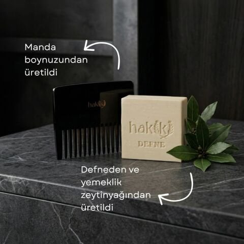 Geniş Dişli Kemik Tarak & Defne Sabunu Seti | Defne ve Yemeklik Zeytinyağı ile Doğal Saç ve Cilt Bakımı