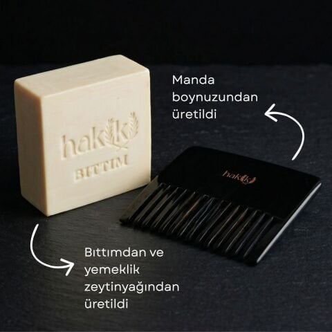 Geniş Dişli Kemik Tarak & Bıttım Sabunu Seti | Bıttım ve Yemeklik Zeytinyağı ile Doğal Saç ve Cilt Bakımı