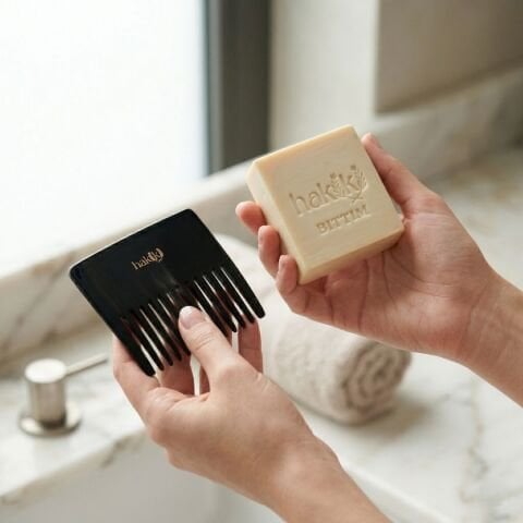 Geniş Dişli Kemik Tarak & Bıttım Sabunu Seti | Bıttım ve Yemeklik Zeytinyağı ile Doğal Saç ve Cilt Bakımı