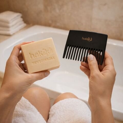 Geniş Dişli Kemik Tarak & Zeytinyağlı Sabun Seti | %100 Yemeklik Zeytinyağı ile Doğal Saç ve Cilt Bakımı