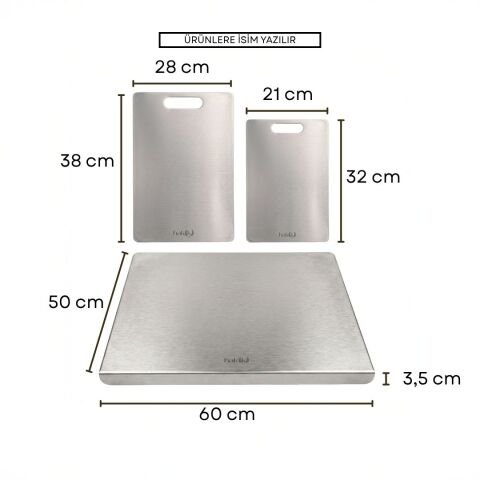 316L Çelik Kesme Tahtası Seti 3 Parça