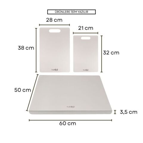 304L Çelik Kesme Tahtası Seti 3 Parça