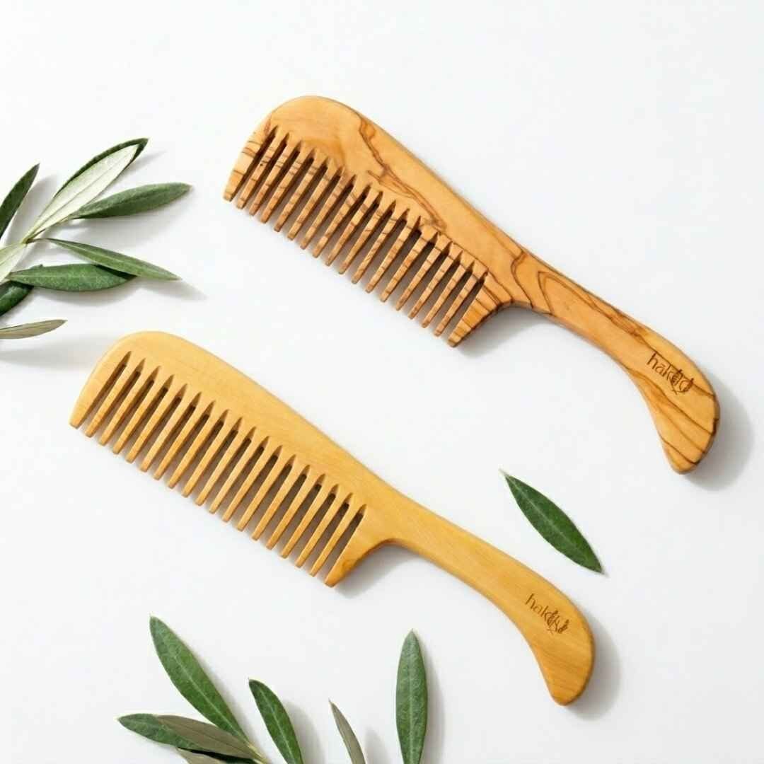 Kişiye Özel Saplı Şimşir ve Zeytin Tarak Seti 23 Cm | Doğal El Yapımı