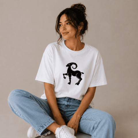 Kastamonu Block Printed Aries Zodiac Sign Unisex Oversize T-Shirt
