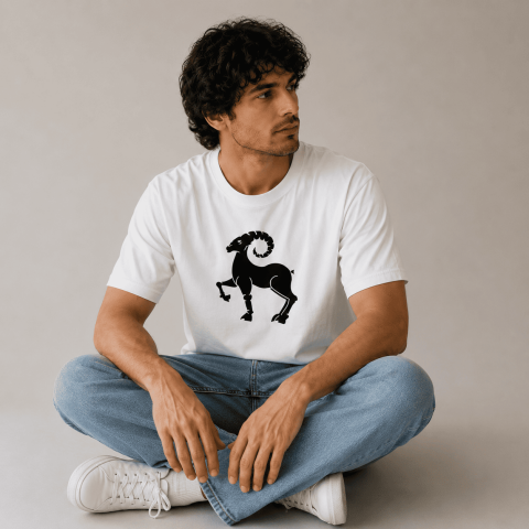 Kastamonu Block Printed Aries Zodiac Sign Unisex Oversize T-Shirt