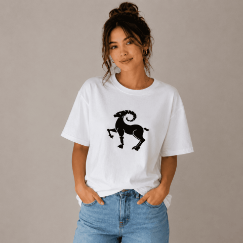 Kastamonu Block Printed Aries Zodiac Sign Unisex Oversize T-Shirt