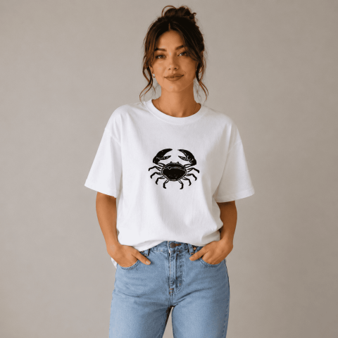 Kastamonu Block Printed Cancer Zodiac Sign Unisex Oversize T-Shirt