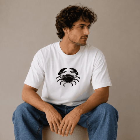 Kastamonu Block Printed Cancer Zodiac Sign Unisex Oversize T-Shirt