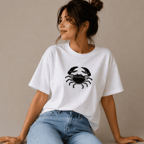 Kastamonu Block Printed Cancer Zodiac Sign Unisex Oversize T-Shirt