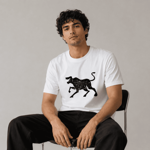 Kastamonu Block Printed Taurus Zodiac Sign Unisex Oversize T-Shirt