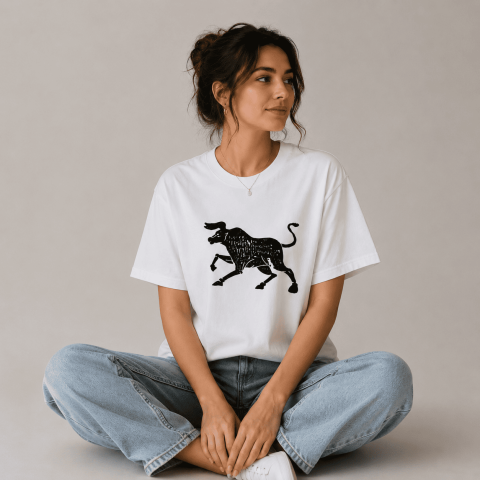 Kastamonu Block Printed Taurus Zodiac Sign Unisex Oversize T-Shirt