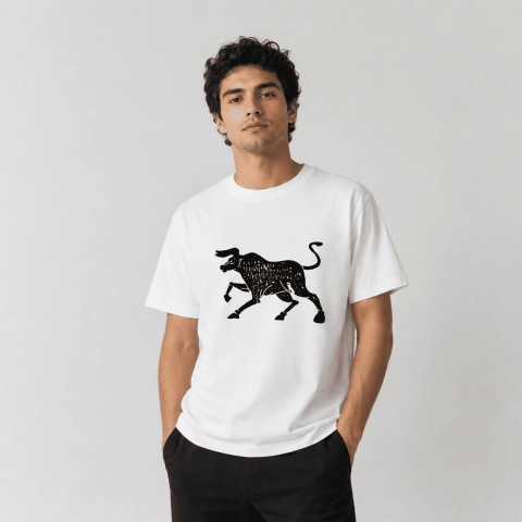 Kastamonu Block Printed Taurus Zodiac Sign Unisex Oversize T-Shirt