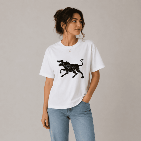 Kastamonu Block Printed Taurus Zodiac Sign Unisex Oversize T-Shirt