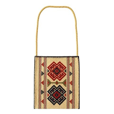 Karacakılavuz Dimi Dokuması Koç Boynuzu Motifli Bej Büyük Çanta 35x30 Cm