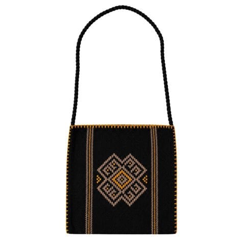 Karacakılavuz Dimi Weave Ram's Horn Motifed Black Bag 25 x 26 Cm